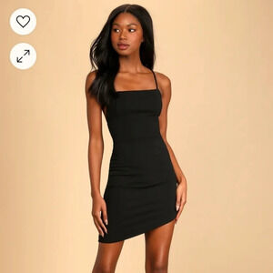 Lulu's I want you baby black bodycon mini dress with asymmetrical hem women's L